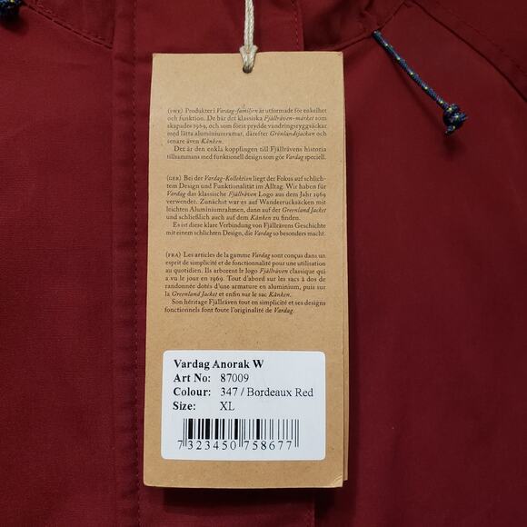 NWT FJALLRAVEN Vardag Anorak Jacket G-1000 Fabric Bordeaux Red Women's Size XL - Picture 4 of 15